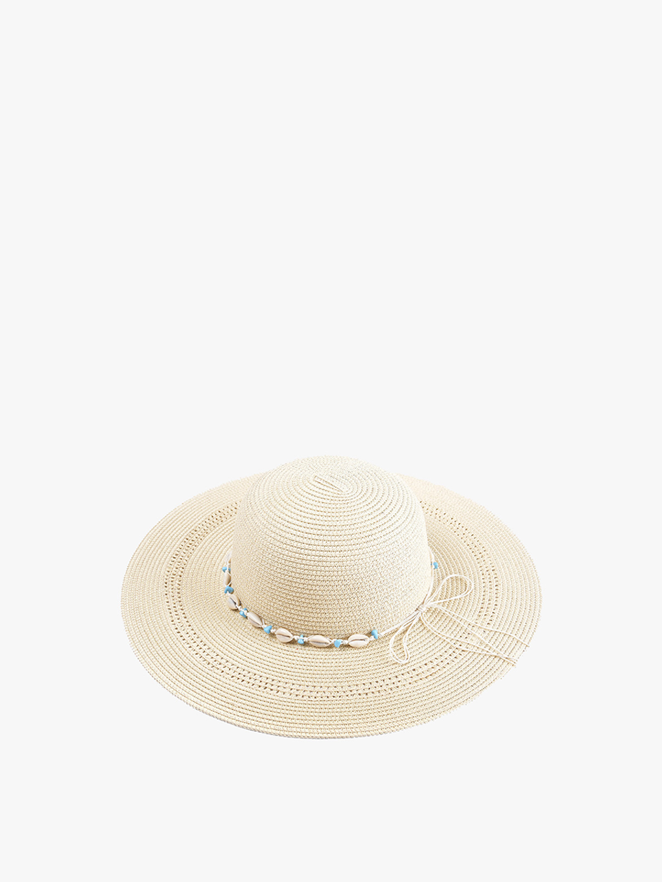 Floppy Straw Hat w/Seashell & Bead Band
