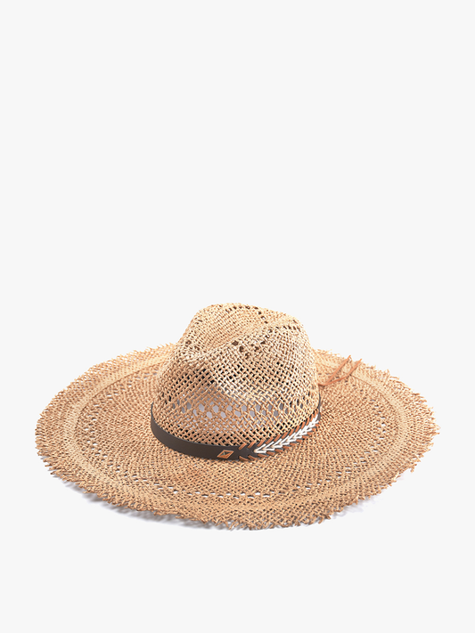 Wide Brim Straw Hat w/ Frayed Edge