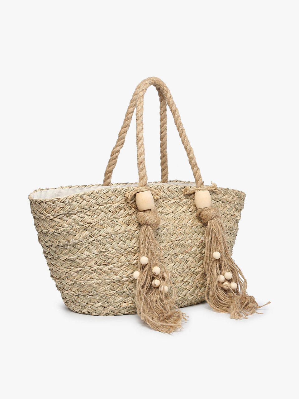 Seagrass Tote w/ Rope Handles & Wood Tassel